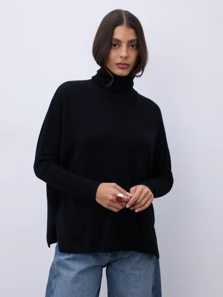 NOTSHY Pull Col Roulé Margareth en Cachemire Noir (XS/S)