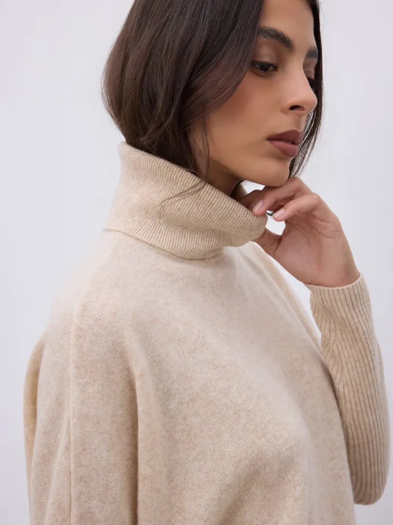 NOTSHY Pull Col Roulé Margareth en Cachemire Sand