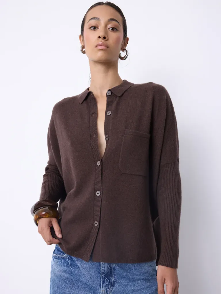 NOTSHY Cardigan Col Polo Andréa en Cachemire Cacao