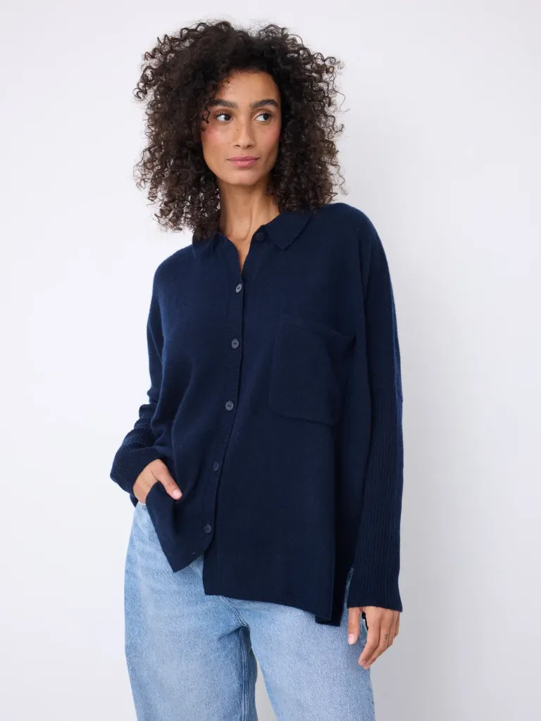 NOTSHY Cardigan Col Polo Andréa en Cachemire Marine