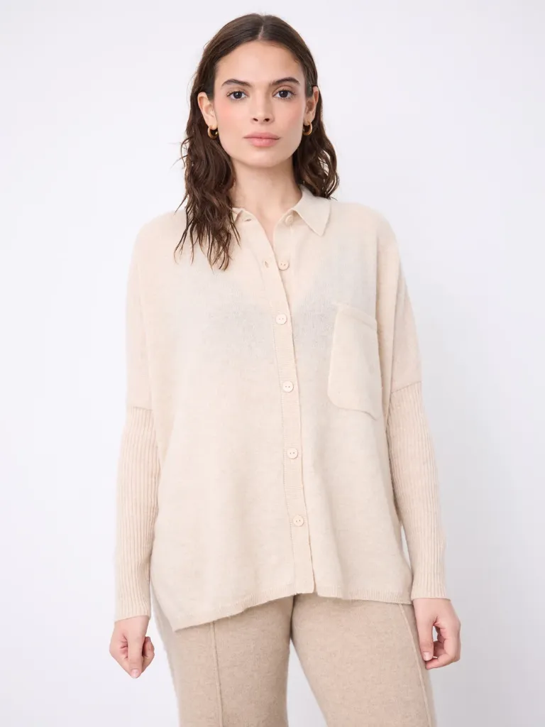 NOTSHY Cardigan Col Polo Andréa en Cachemire Sand (S/M)