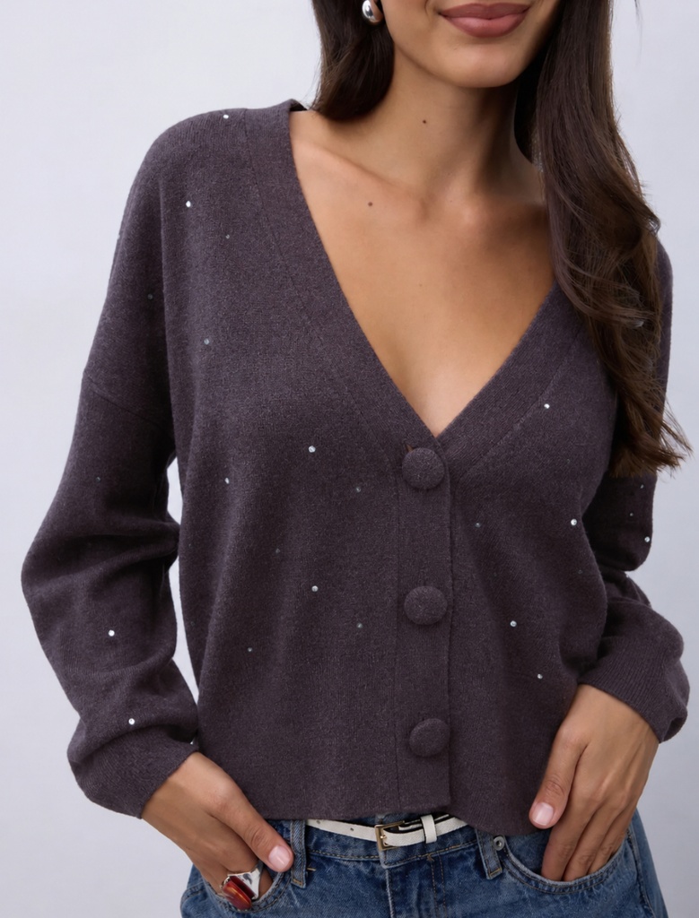 NOTSHY Cardigan Leda Cacao et Strass Mérinos
