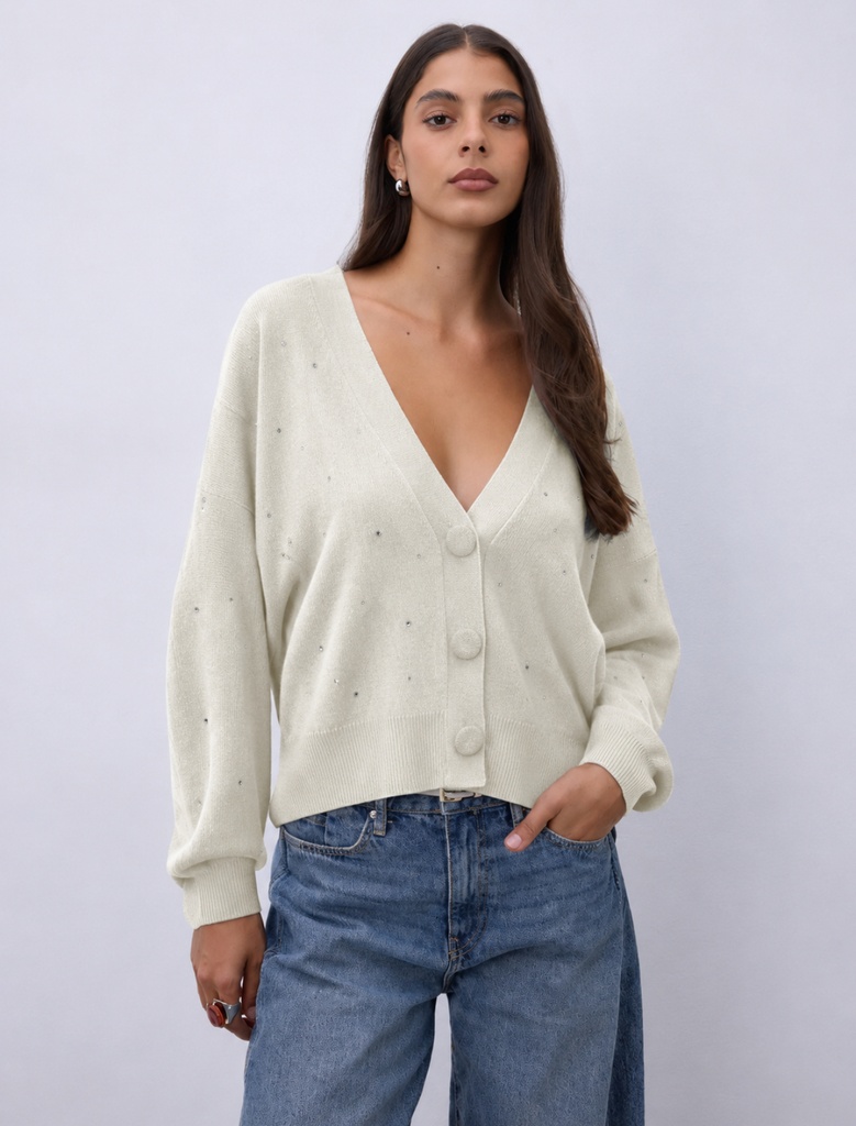 NOTSHY Cardigan Leda Ecru et Strass Mérinos