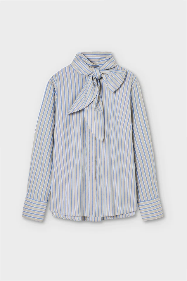 PSOPHIA Chemise Oxford rayée avec col officier en nœud Oatmeal (S)