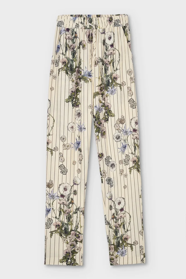 PSOPHIA Pantalon Fluide en Soie Chiffonnée à motif "Dent-de-Lion" (36)