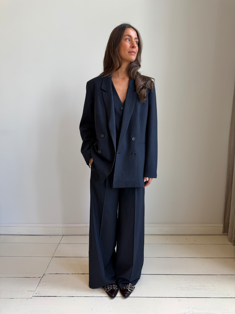 LIVTHELABEL Blazer Indy Marine à Fines Rayures (36)