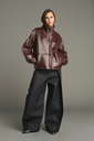 SOEUR- Gamma Blouson Raglan en Cuir Glacé Bordeaux