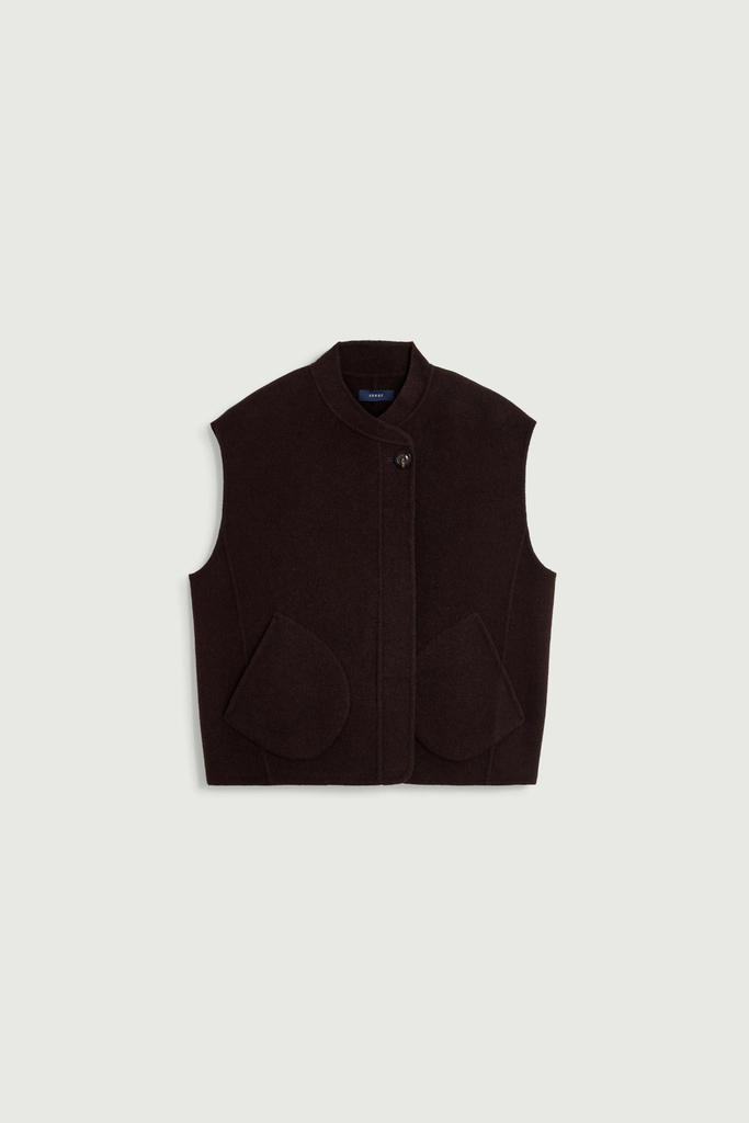 SOEUR Veste Adeline Boxy sans Manches en Laine Double Face Chocolat (1)