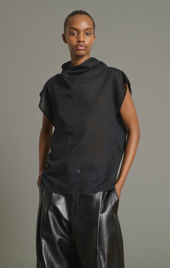 SOEUR Blouse Izumi Sans manche en Coton de Soie Noire (38)