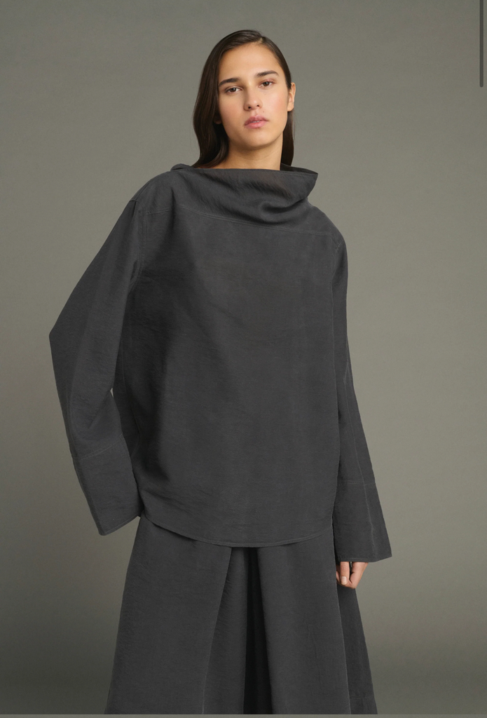 SOEUR Blouse Laila en Soie Lavée Gris Anthracite