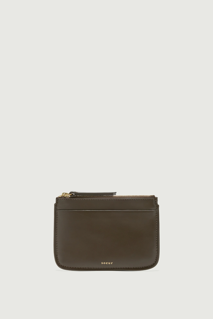 SOEUR Porte Monnaie Arsene Zippé en cuir Box Kaki