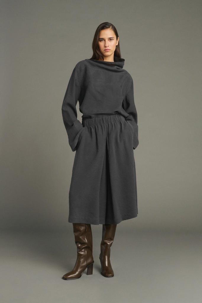 SOEUR Bermuda Lexie en Soie Lavée Gris Anthracite
