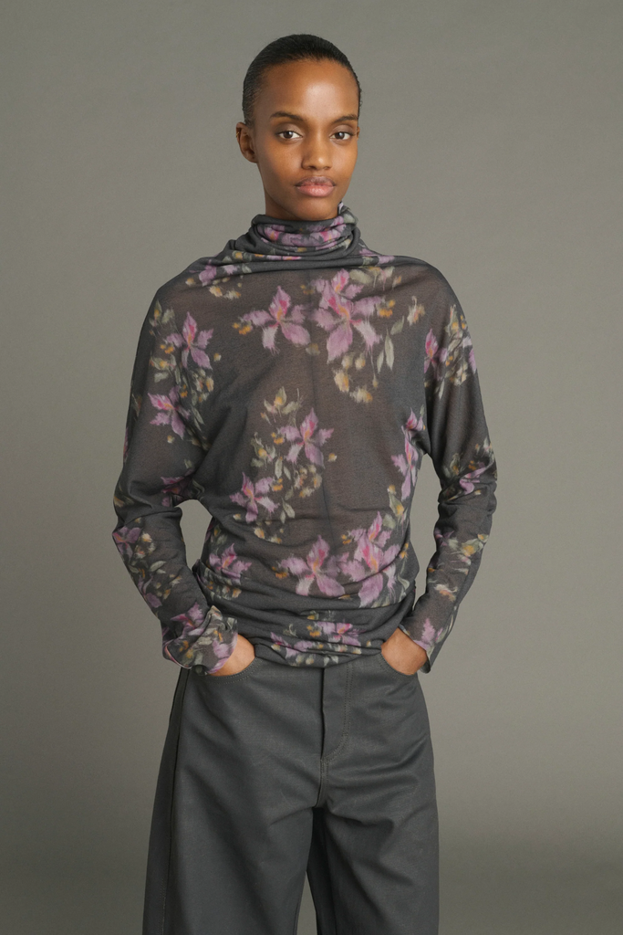 SOEUR Blouse Col Montant Lisia Imprimée Anthracite-Violet