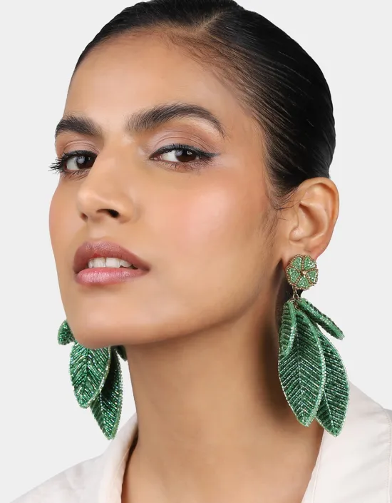 OLIVIA DAR Boucles d'Oreilles Feuilles Green