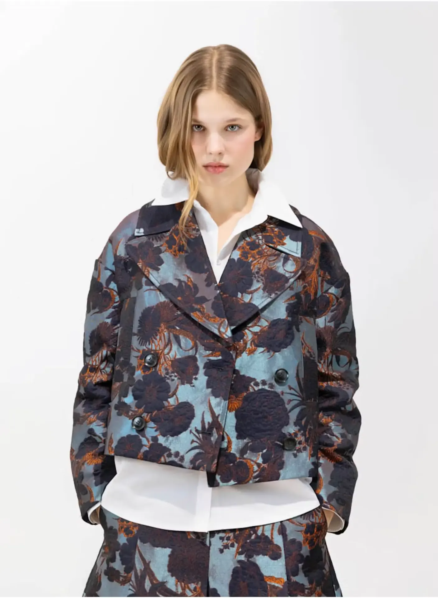 PSOPHIA Blazer Court en Brocart Navy Caramel (S)