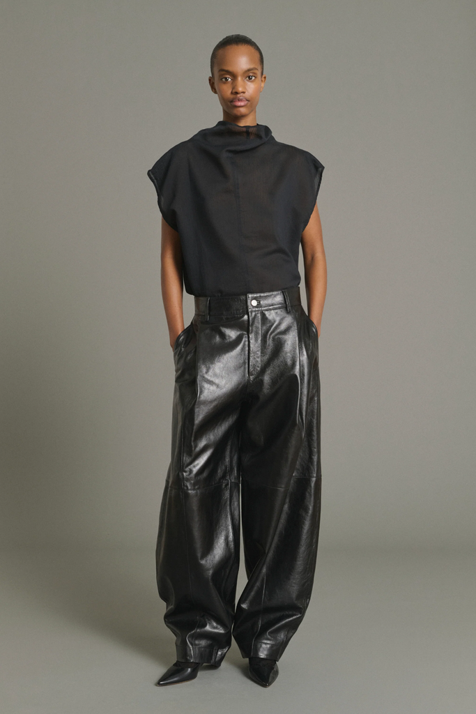 SOEUR Pantalon Julien en Cuir Noir (34)