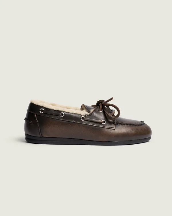 POSA Boat Loafer Brushed Fur leather Coffee (37)