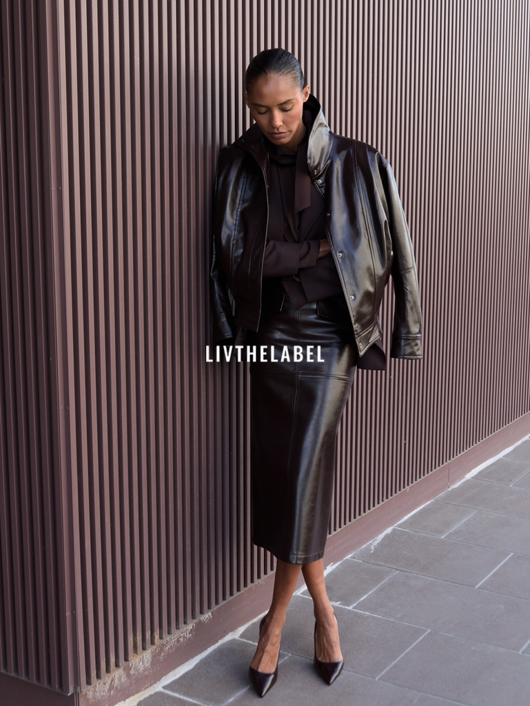 LIVTHELABEL Jupe Marcela Cuir Vegan Brown (38)