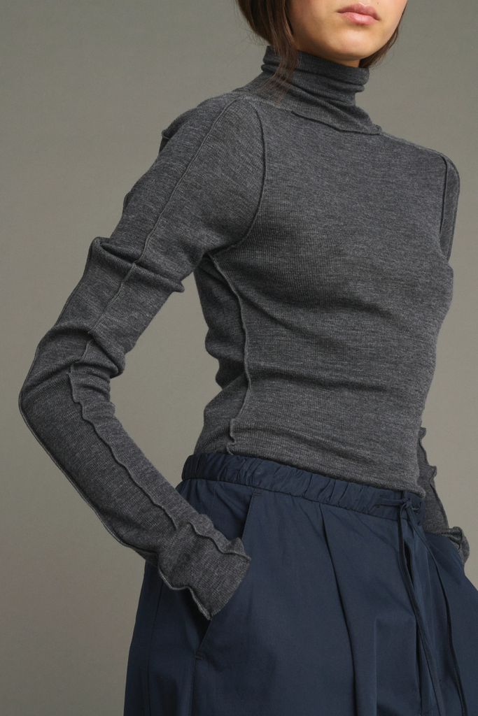 SOEUR Col roulé Lois ajusté à coutures apparentes en laine flammée Gris Anthracite (38)