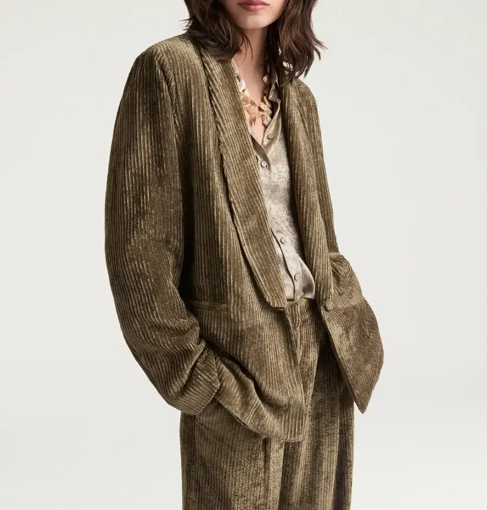 MOMONI Veste Blazer Pembroke Velours à Côtes Fluides Kaki (40)