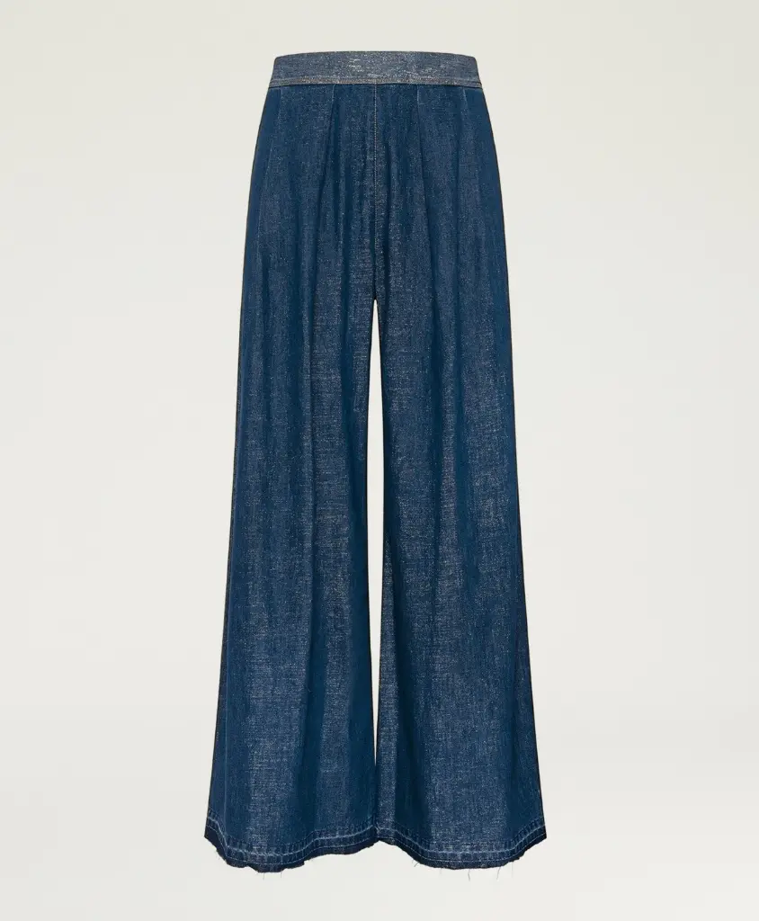 MOMONI Pantalon Aspen Denim Chambray Laminé Bleu/Or