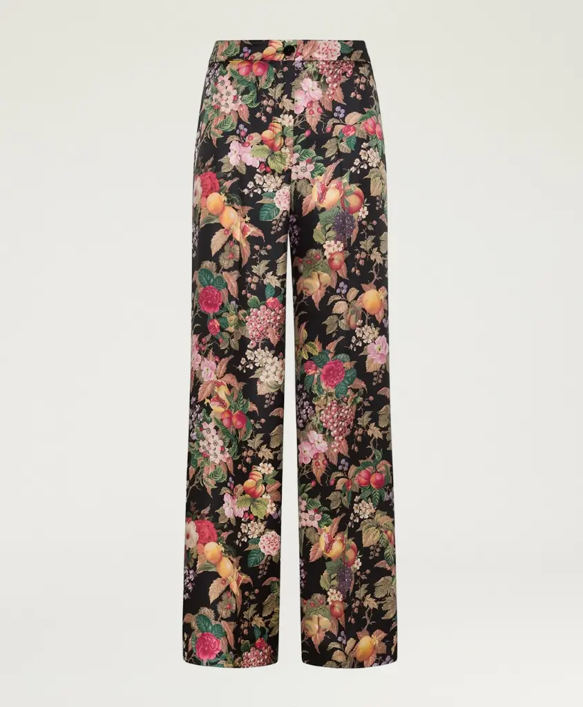 MOMONI Pantalon Cocos Twill de Soie Imprimé Multicolore Noir