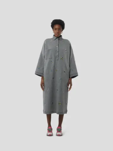 [AW25] HEIMSTONE - Robe Milo Molleton Gris Brodé Perlé 