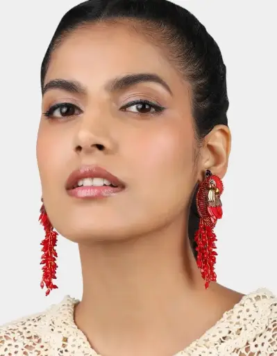 [Bijoux] OLIVIA DAR Boucles D'Oreilles Martin-Pêcheur Rouge