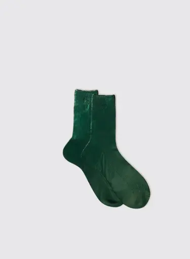 [SP26] MARIA LA ROSA Chaussettes Italiennes en Soie à  Nervures Laminées Forest Green