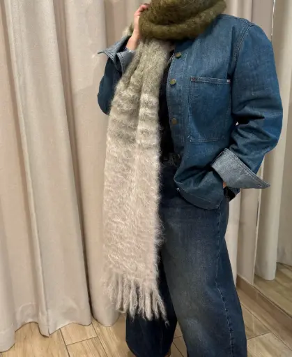 [AW25] LULAH Echarpe Colorblock Fluffy Tassels Linen + limpopo + pineview and sage