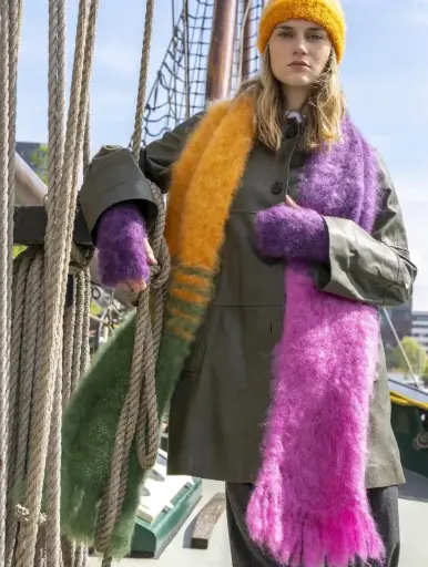 [AW25] LULAH Echarpe Colorblock Fluffy Tassels Swedish green + orange + purple and fuchsia