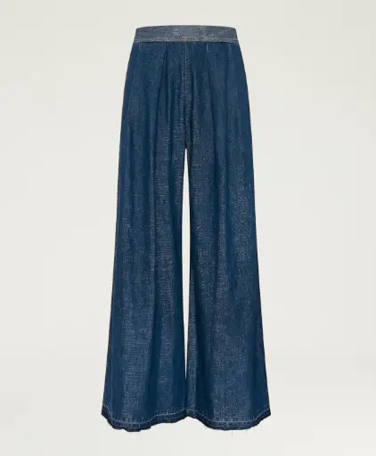 [AW25] MOMONI Pantalon Aspen Denim Chambray Laminé Bleu/Or