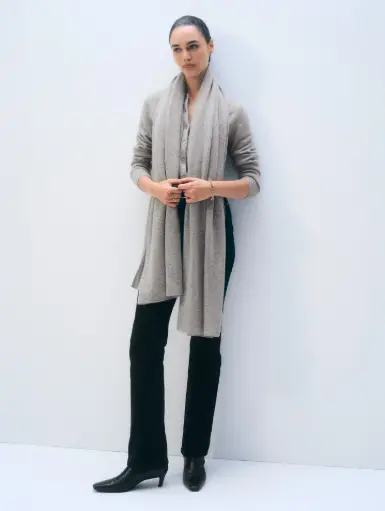 [AW25] WHITE + WARREN Echarpe Cachemire Travel Wrap Grey Heather
