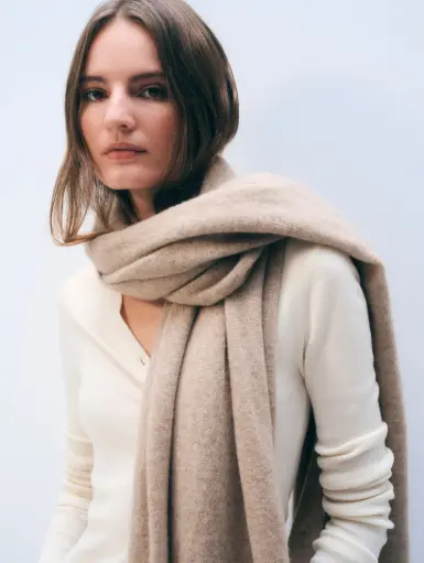 [AW25] WHITE + WARREN Echarpe Cachemire Travel Wrap Taupe Heather
