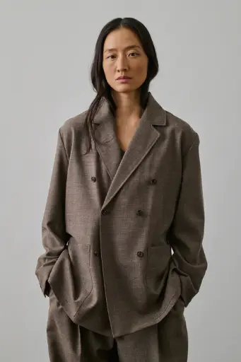 [AW25] SOEUR - Drew Veste Blazer en Toile de Laine Chinée Marron/Ecru